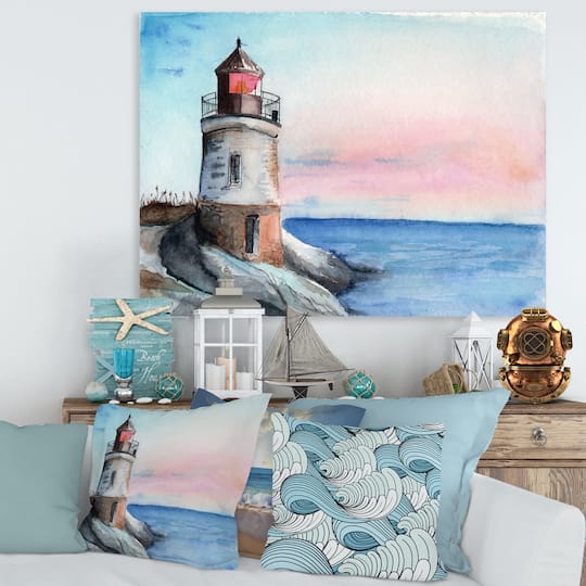 Designart - A Lighthouse On A Rock Shore In Early Morning